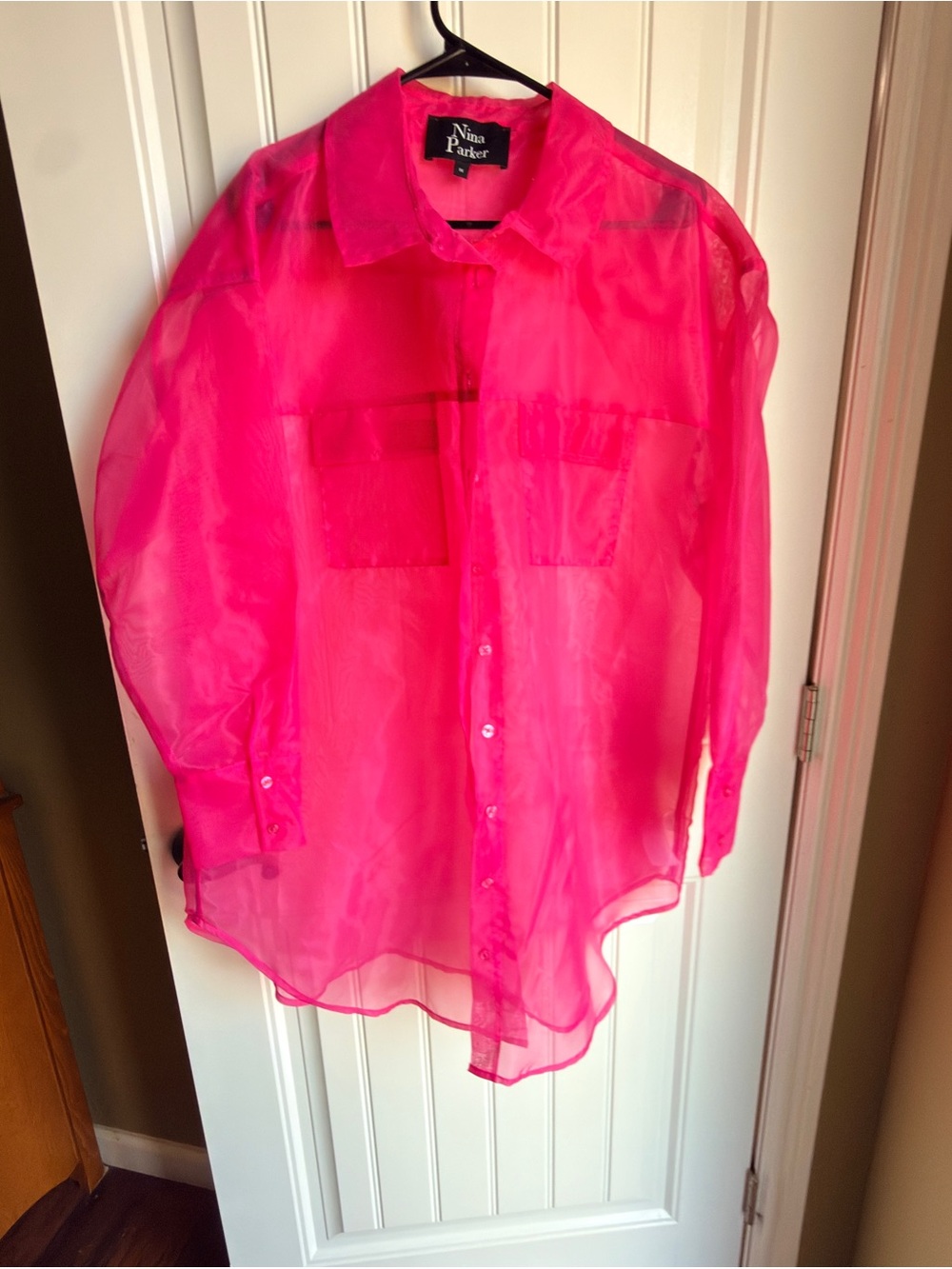 Nina Parker Sheer Pink Button-Up Blouse